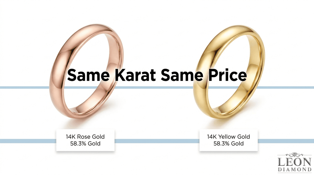 Rose gold and yellow gold price comparison showing same karat gold rings at the same price