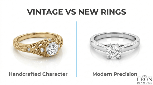 Vintage vs new engagement rings comparison showing handcrafted gold character and modern diamond ring precision