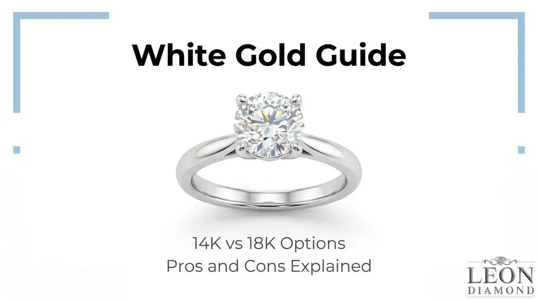 White gold engagement ring guide comparing 14K and 18K options with pros and cons.