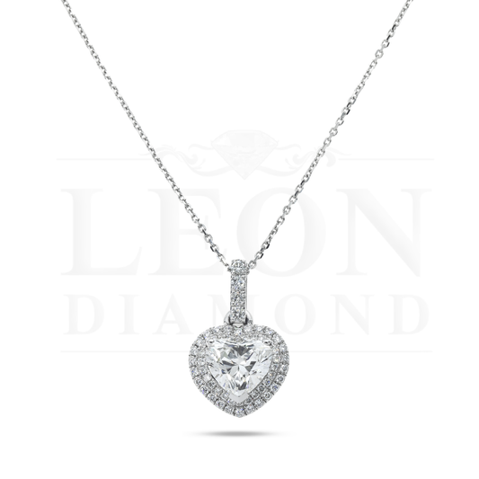 14K & 18K White Gold Heart Cut Diamond Pendant Necklace 3.07Ctw Necklace