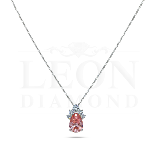 14K & 18K White Gold Pear Cut Fancy Pink Diamond Mini Pendant Necklace 1.87Ctw Necklace