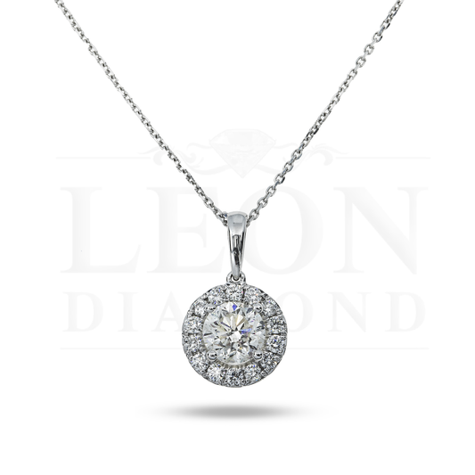 14K & 18K White Gold Round Diamond Pendant Chain Necklace 2.07Ct Necklace