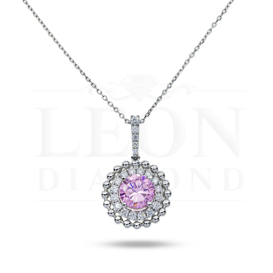 14K & 18K White Gold Round Diamond Pink Tourmaline Gemstone Necklace Jewelry