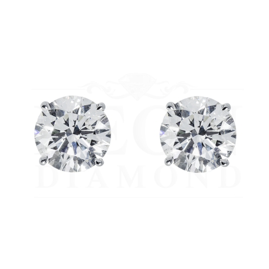 14K Igi Certified 4.10Ct Each Solitaire Round Diamond Stud Earrings 8.20Ctw