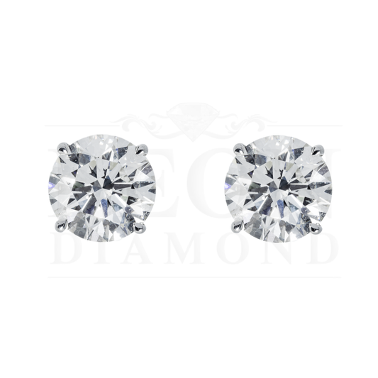 14K Igi Certified 4.10Ct Each Solitaire Round Diamond Stud Earrings 8.20Ctw