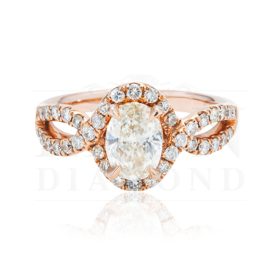 14K Rose Gold 1.02Ct Oval Cut Diamond Engagement Ring 1.52Ctw Bridal