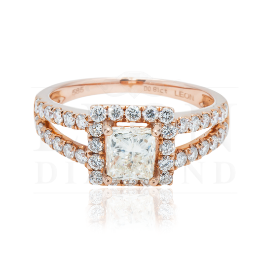 14K Rose Gold 1.0Ct Princess Cut Diamond Engagement Ring 1.81Ctw Bridal