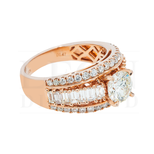 14K Rose Gold 1.0Ct Round Diamond Engagement Ring 2.47Ctw Bridal