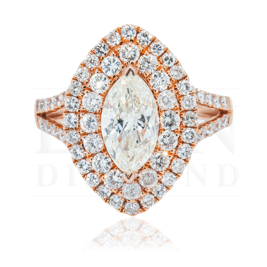 14K Rose Gold 1.52Ct Marquise Cut Diamond Engagement Ring 2.75Ctw Bridal