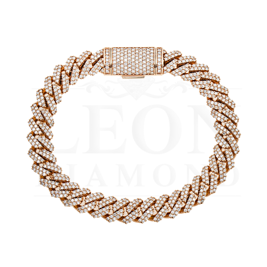 14K Rose Gold 10Mm Round Diamond Cuban Link Bracelet 7.0Ct Bracelets