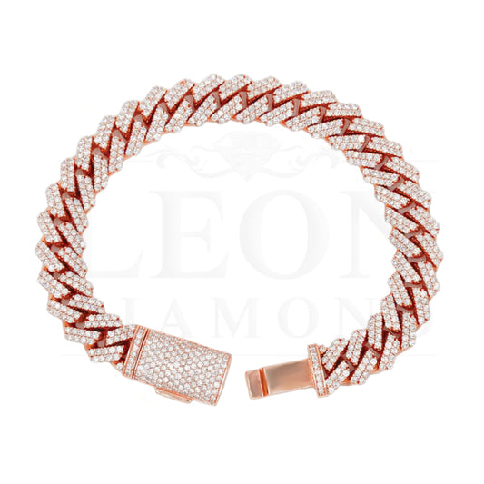 14K Rose Gold 11Mm Round Diamond Cuban Link Bracelet 9.0Ct Bracelets