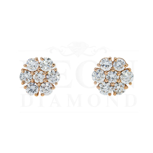 14K Rose Gold Round Cut Flower Set Diamond Stud Earrings 3.0Ctw