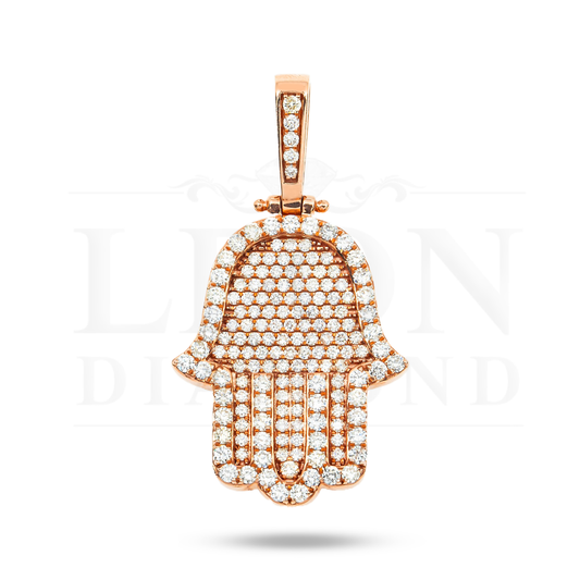 14K Rose Gold Round Diamond Bilevel Hamsa Pendant 3.34Ct