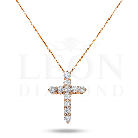 14K Rose Gold Round Diamond Cross Necklace 2.63Ct Necklace