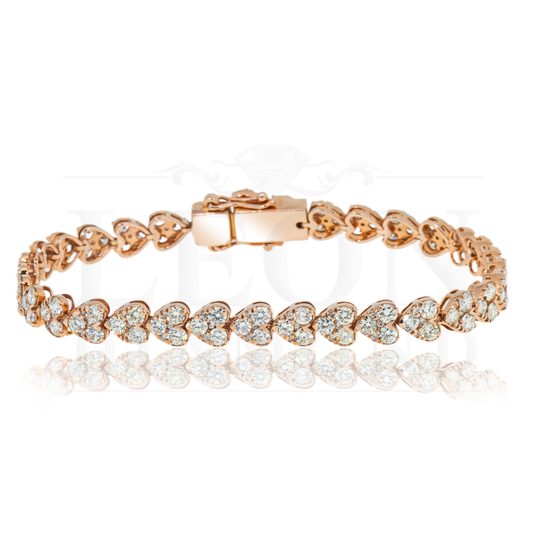 14K Rose Gold Round Diamond Heart Shaped Bracelet 8.14Ct Bracelets