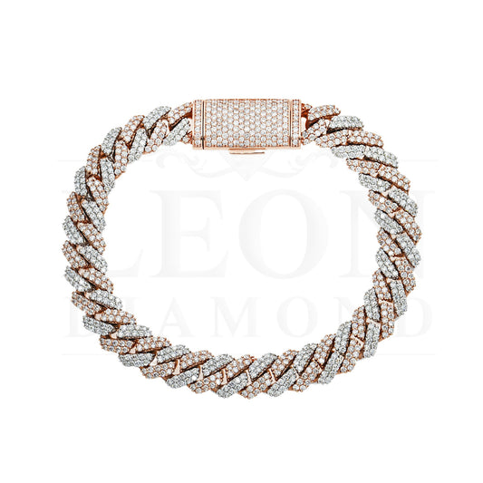 14K Two Tone 10Mm Round Diamond Cuban Link Bracelet 8.0Ct Bracelets