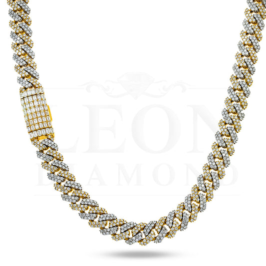 14K Two Tone 12Mm Round & Emerald Diamond Cuban Link Chain 44.12Ct Chains