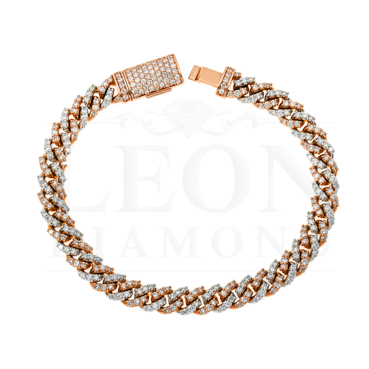 14K Two Tone 8Mm Round Diamond Cuban Link Bracelet 5.28Ct Bracelets