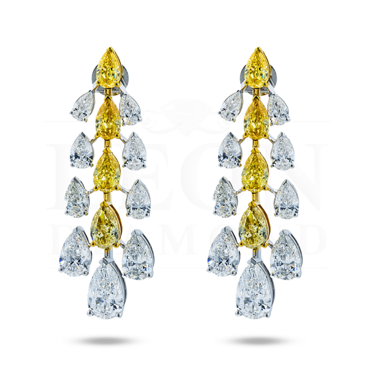 14K Two Tone Gold Pear Cut White & Fancy Yellow Diamond 16.33Ctw Earrings