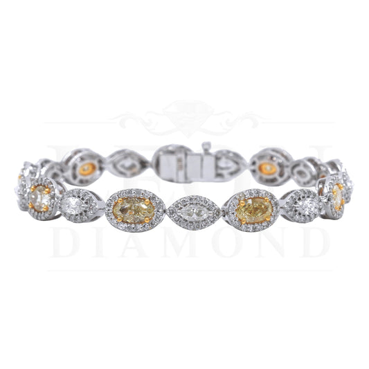 14K Two Tone Marquise & Oval Cut Fancy Yellow Diamond Bracelet 10.56Ct Bracelets