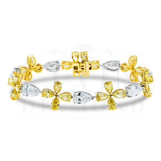 14K Two Tone Pear Cut White & Fancy Yellow Diamond Blooming Bracelet Bracelets