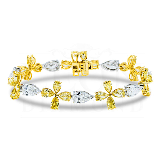 14K Two Tone Pear Cut White & Fancy Yellow Diamond Blooming Bracelet Bracelets