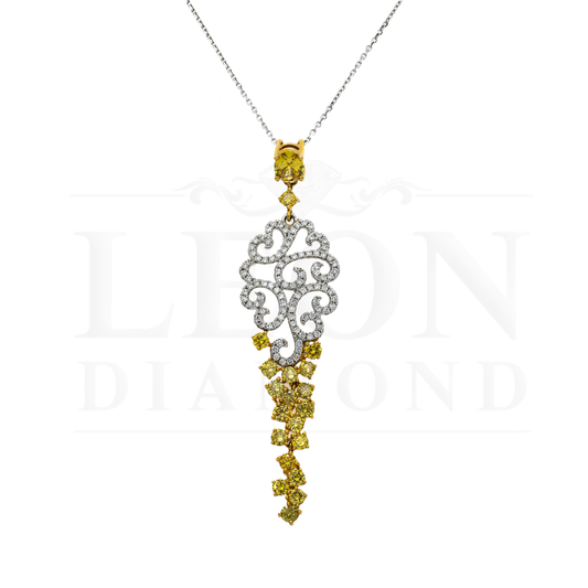 14K Two Tone Round Cut White & Fancy Yellow Diamond Pendant Necklace 2.78Ct Necklace