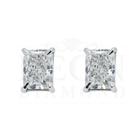 14K White Gold 1.51Ct Each Radiant Cut Diamond Stud Earrings 3.02Ctw