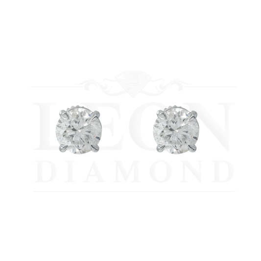 14K White Gold 1.53Ct Each Solitaire Round Diamond Stud Earrings 3.06Ctw