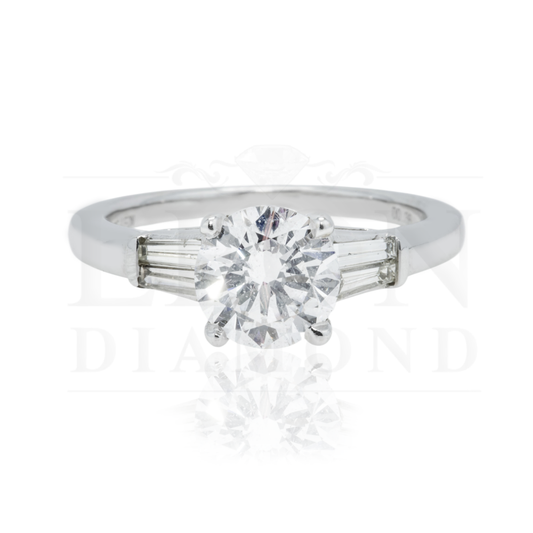 14K White Gold 1.57Ct Round Cut Triple Diamond Engagement Ring 1.93Ctw Bridal