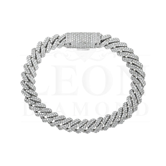 14K White Gold 10Mm Round Diamond Cuban Link Bracelet 7.0Ct Bracelets