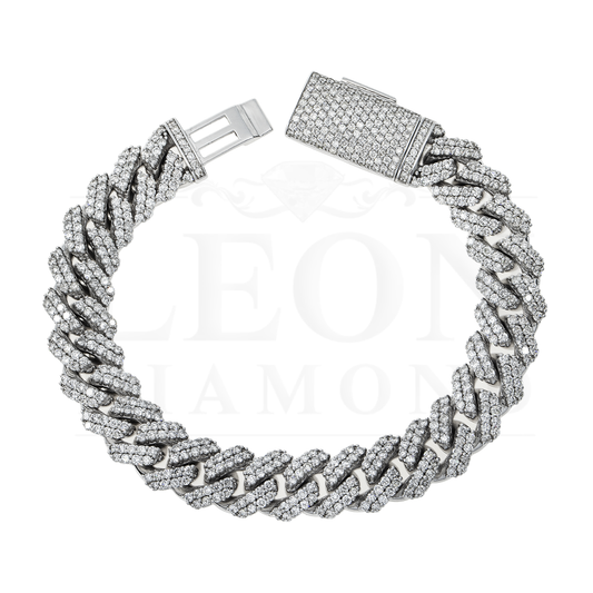 14K White Gold 12.5Mm Round Diamond Cuban Link Bracelet 11.0Ct Bracelets