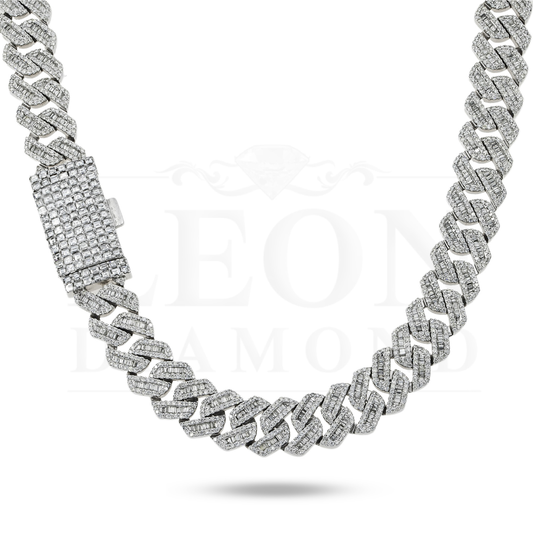 14K White Gold 14Mm Baguette & Round Diamond Cuban Link Chain 20.10Ct Chains