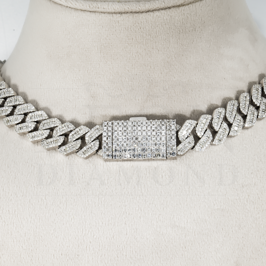 14K White Gold 14Mm Baguette & Round Diamond Cuban Link Chain 20.10Ct Chains