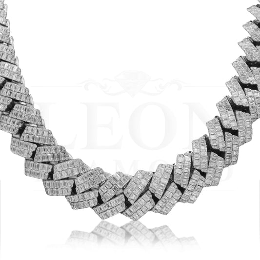 14K White Gold 20Mm Emerald Cut Diamond Cuban Link Chain 94.10Ct Chains