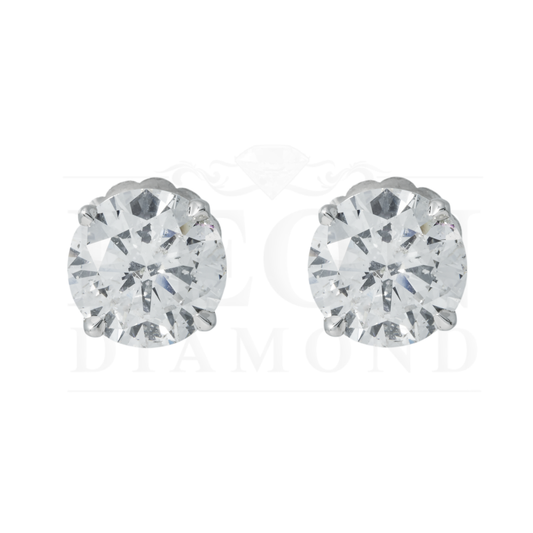 14K White Gold 2Ct Each Solitaire Round Diamond Stud Earrings 4.0Ct