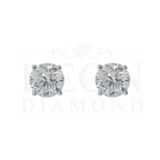 14K White Gold 2Ct Each Solitaire Round Diamond Stud Earrings 4.0Ctw