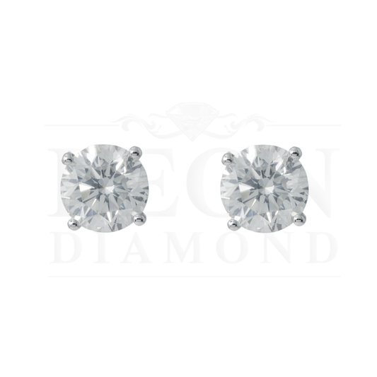 14K White Gold 2Ct Each Solitaire Round Diamond Stud Earrings 4.35Ctw