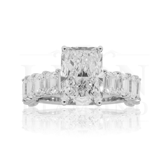 14K White Gold 3.55Ct Radiant Cut Diamond Engagement Ring 6.64Ctw Bridal