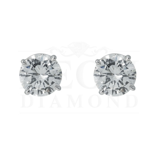 14K White Gold 3Ct Each Solitaire Round Diamond Stud Earrings 6.10Ctw