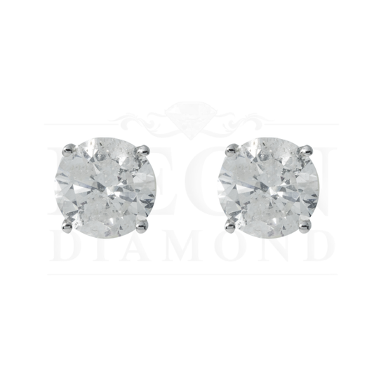 14K White Gold 3Ct Each Solitaire Round Diamond Stud Earrings 6.45Ctw