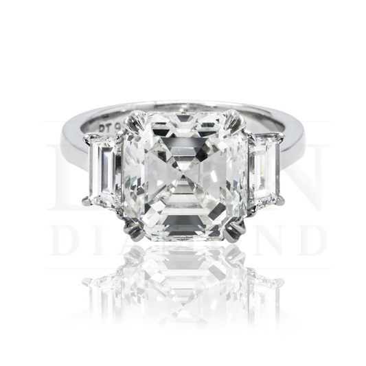 14K White Gold 5.37Ct Asscher Cut Triple Diamond Engagement Ring 6.26Ctw Bridal