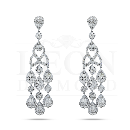 14K White Gold Antique Style Diamond Chandelier Earrings 5.51Ctw