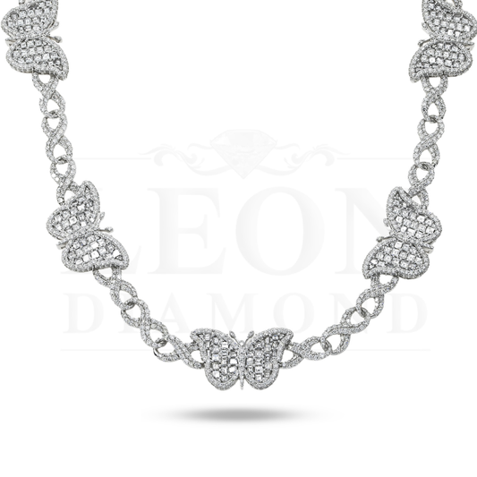 14K White Gold Asscher Cut Diamond Butterfly Infinity Link Necklace 25.18Ct Necklace