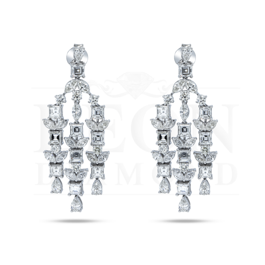 14K White Gold Asscher Cut Diamond Chandelier Earrings 8.46Ct