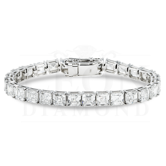 14K White Gold Asscher Cut Diamond Tennis Bracelet 30.04Ct Bracelets