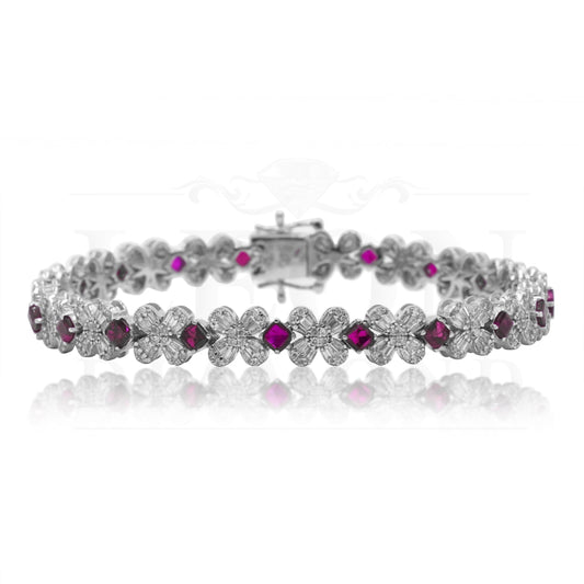 14K White Gold Asscher Cut Ruby & Diamond Bracelet Bracelets