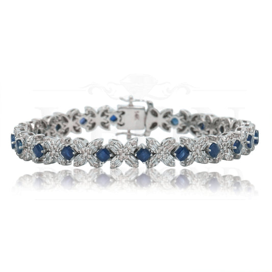 14K White Gold Asscher Cut Sapphire & Diamond Bracelet Bracelets