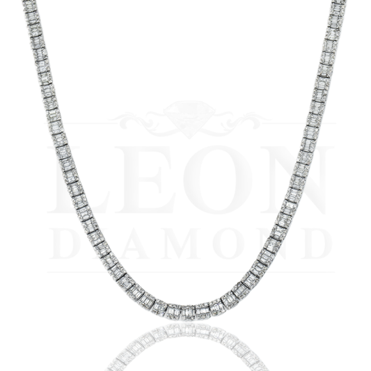 14K White Gold Baguette Diamond Chain 19.86Ct Necklace