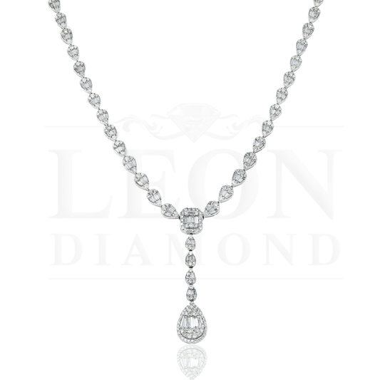 14K White Gold Baguette Diamond Drop Necklace 9.52Ct Necklace